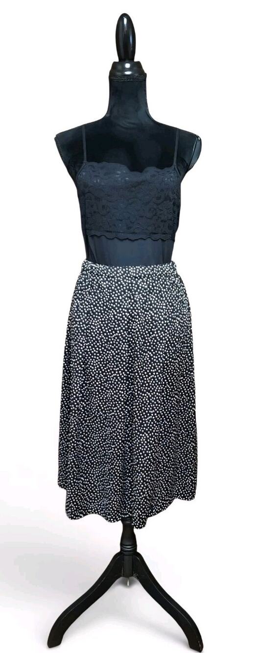 Vintage Liz Baker Essentials Women's Medium M Black Polka-Dot Midi Modest Skirt